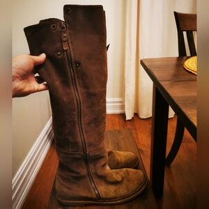 Buttero 8 Beige Suede Wool Lined Zip Up Knee High Boots